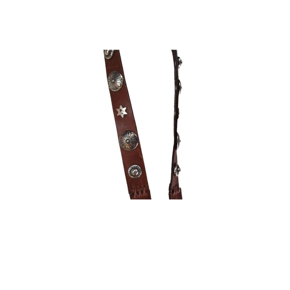 Fossil M Brown Leather Belt Silver Southwestern Concho - Picture 5 of 5